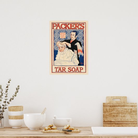 PACKER'S Tar Soap Hair Shampoo Saloon Advertising ポスター (キッチン)