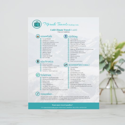 Packing List: Cold Climate Travel (1 Adult) (スタンド正面)