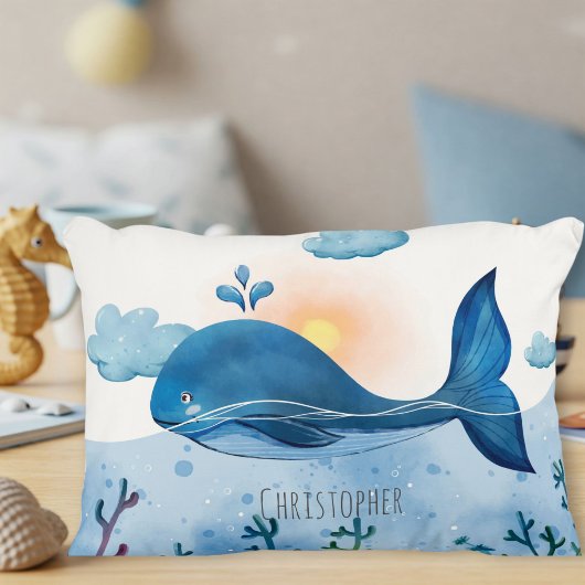 Padded Pillow with Whale アクセントクッション