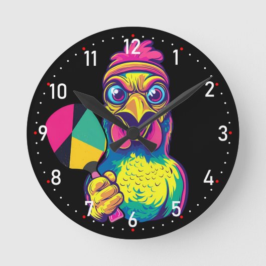 Paddle Peckin' Time Pickleball  ラウンド壁時計 (正面)