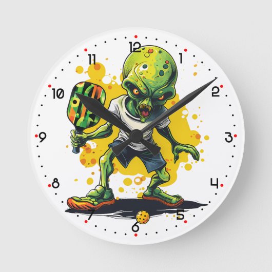 Paddle to the Mothership Pickleball  ラウンド壁時計 (正面)
