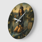 Paddleboard Funny Mona Lisa SUP Gift for Paddle ラージ壁時計 (傾斜)