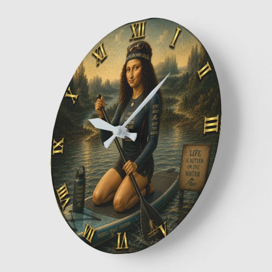 Paddleboard Funny Mona Lisa SUP Gift for Paddle ラージ壁時計 (傾斜)