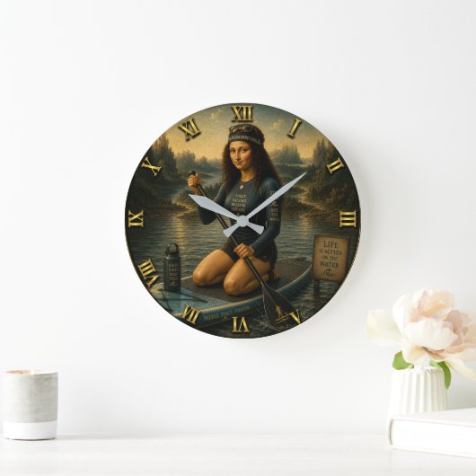Paddleboard Funny Mona Lisa SUP Gift for Paddle ラージ壁時計 (ホーム)