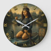 Paddleboard Funny Mona Lisa SUP Gift for Paddle ラージ壁時計 (正面)