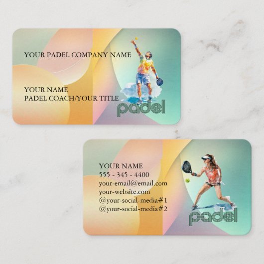 Padel Business Card - Vibrant Padel Style-1 名刺 (正面/裏面)