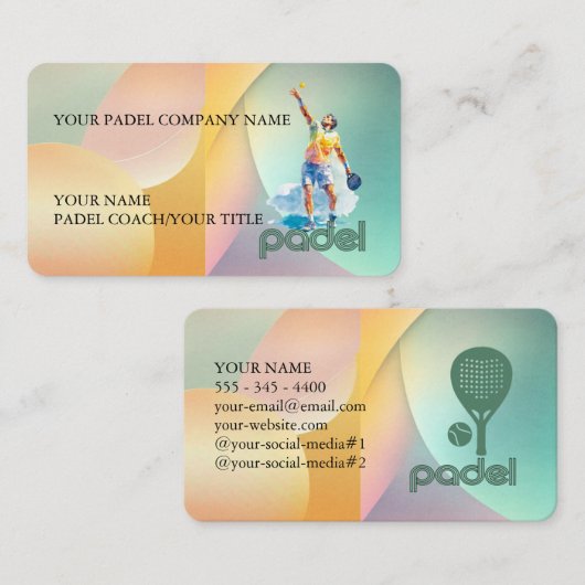 Padel Business Card - Vibrant Padel Style 2 名刺 (正面/裏面)