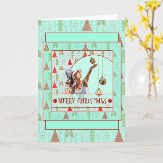 Padel Christmas Card – Padel Retro Christmas カード (黄色い花)