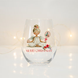 Padel Christmas Wine Glass – A Holiday Padel Angel ステムなしワイングラス