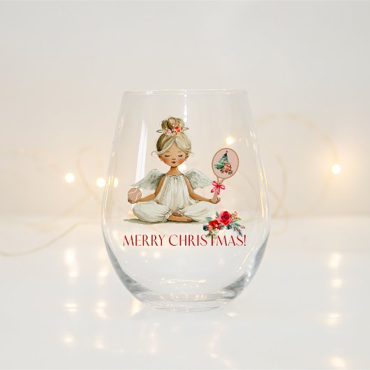 Padel Christmas Wine Glass – A Holiday Padel Angel ステムなしワイングラス