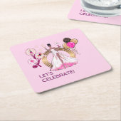 PADEL COASTER: CELEBRATION PADEL DIVA BRIGHT PINK スクエアペーパーコースター (アングル)