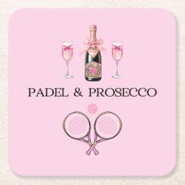 PADEL COASTER: PADEL & PROSECCO クラシック ピンク/ブラック スクエアペーパーコースター