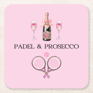 PADEL COASTER: PADEL & PROSECCO クラシック ピンク/ブラック スクエアペーパーコースター