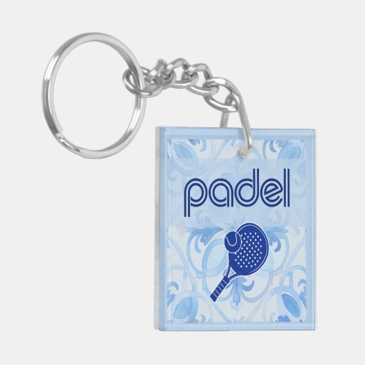 Padel Key Chain – Spanish Tile Vibes in Blue キーホルダー (正面左)