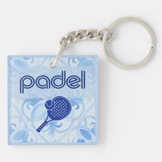 Padel Key Chain – Spanish Tile Vibes in Blue キーホルダー (裏面)