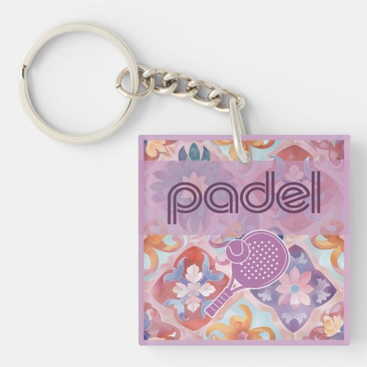 Padel Key Chain – Spanish Tile Vibes in Purple キーホルダー (正面)