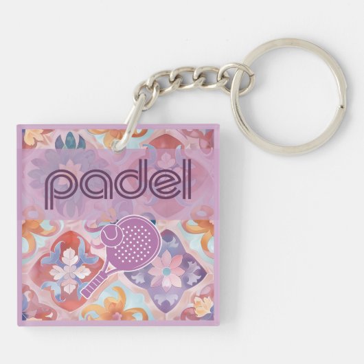 Padel Key Chain – Spanish Tile Vibes in Purple キーホルダー (裏面)