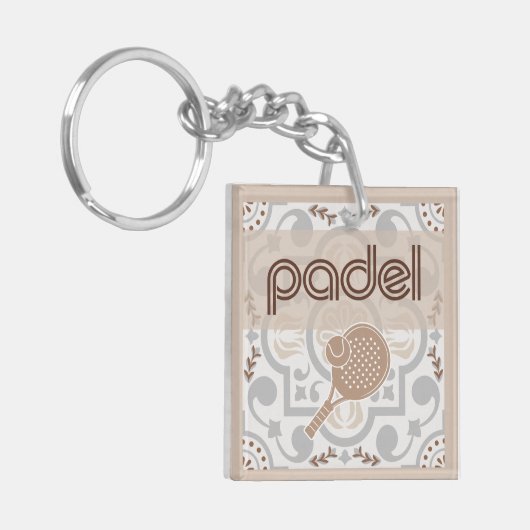 Padel Key Chain – Spanish Tile Vibes Taupe Brown キーホルダー (正面左)