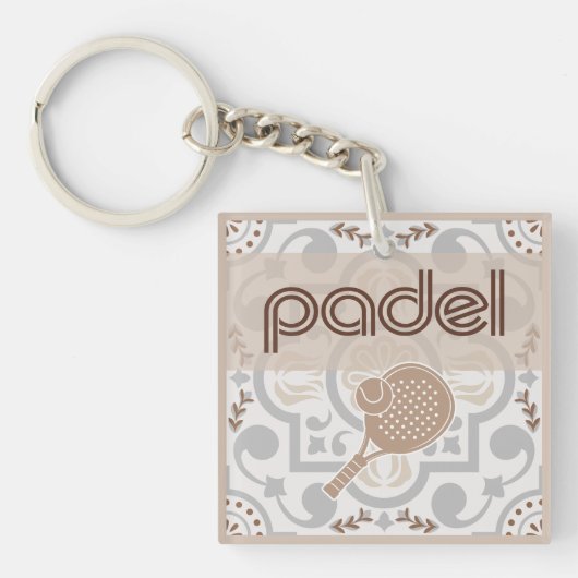 Padel Key Chain – Spanish Tile Vibes Taupe Brown キーホルダー (正面)