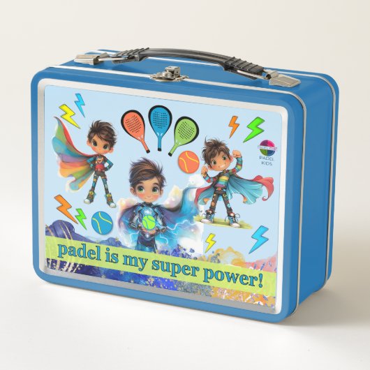 PADEL LUNCHBOX - PADEL BOYS SUPERHEROES in BLUE メタルランチボックス (正面)