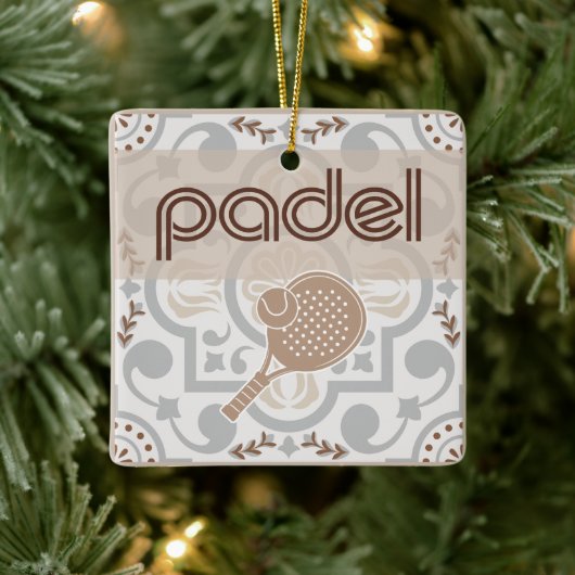 Padel Ornament-Spanish Tile Vibes in Taupe & Brown セラミックオーナメント (ツリー)