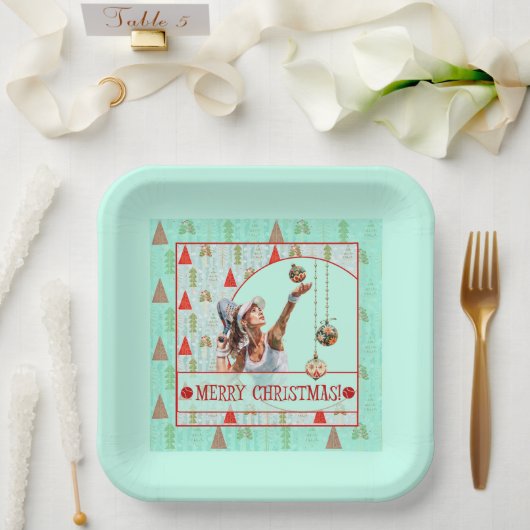 Padel Paper Plate – Padel Retro Christmas ペーパープレート (ウェディング)