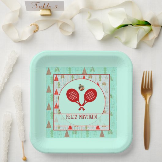 Padel Paper Plate – Padel Retro Christmas ペーパープレート (ウェディング)