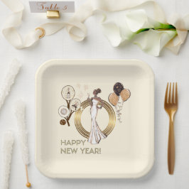 PADEL PLATE: 新年のPADEL DIVA - クリーム&ゴールド ペーパープレート