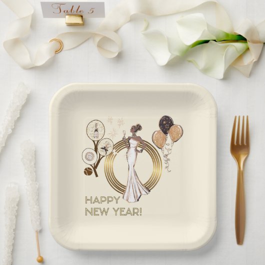 PADEL PLATE: 新年のPADEL DIVA - クリーム&ゴールド ペーパープレート (ウェディング)