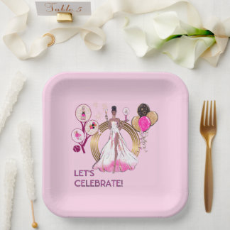 PADEL PLATE: CELEBRATION PADEL DIVA ブライトピンク ペーパープレート