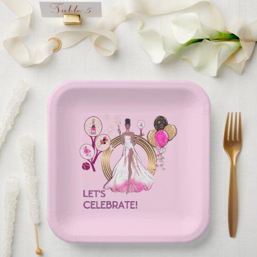 PADEL PLATE: CELEBRATION PADEL DIVA ブライトピンク ペーパープレート (ウェディング)