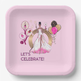 PADEL PLATE: CELEBRATION PADEL DIVA ブライトピンク ペーパープレート