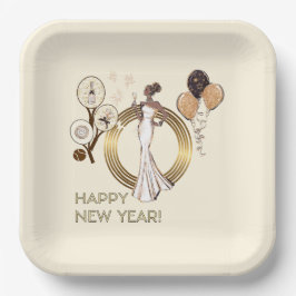 PADEL PLATE: NEW YEAR’S PADEL DIVA – CREAM & GOLD ペーパープレート
