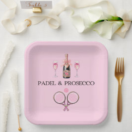 PADEL PLATE: PADEL & PROSECCO クラシック ピンク/ブラック ペーパープレート