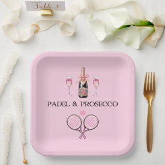 PADEL PLATE: PADEL & PROSECCO クラシック ピンク/ブラック ペーパープレート