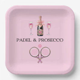 PADEL PLATE: PADEL & PROSECCO クラシック ピンク/ブラック ペーパープレート
