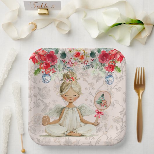 Padel Themed Paper Plates – Christmas Angel Motif ペーパープレート (ウェディング)