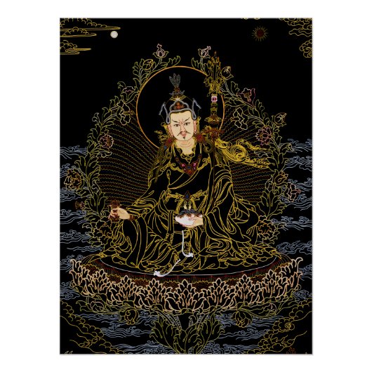 Padmasambhava Guru Rinpoche Buddhist Thangka ポスター (正面)