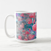 Padrão de corações em movimento, vermelho e azul. コーヒーマグカップ (左)