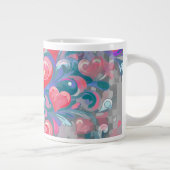 Padrão de corações em movimento, vermelho e azul. ジャンボコーヒーマグカップ (右)