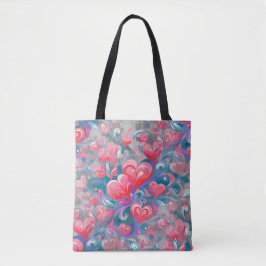 Padrão de corações em movimento, vermelho e azul. トートバッグ