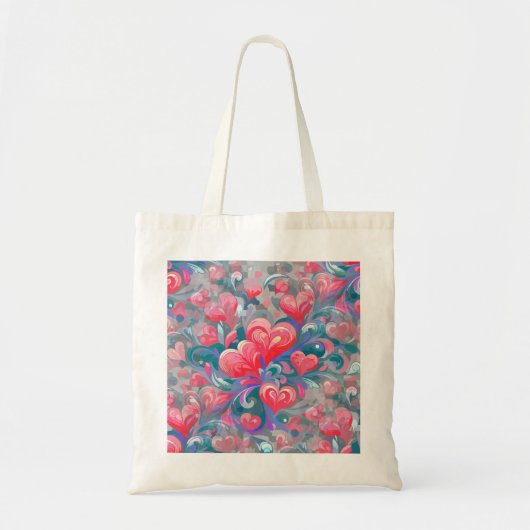 Padrão de corações em movimento, vermelho e azul. トートバッグ (正面)