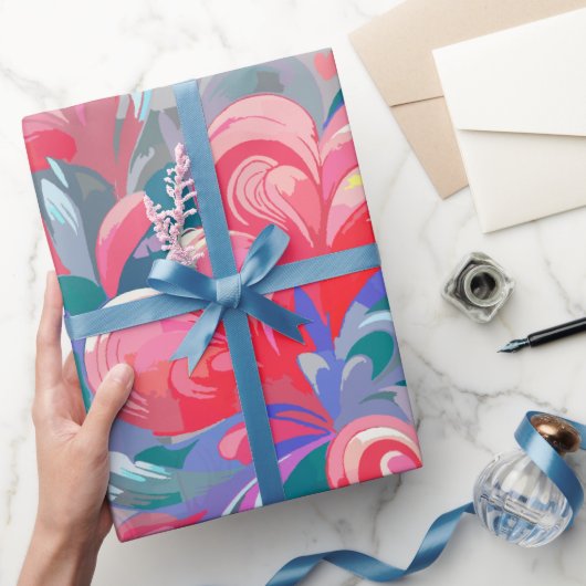 Padrão de corações em movimento, vermelho e azul. ラッピングペーパー (ギフト)