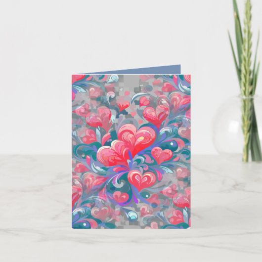 Padrão de corações em movimento, vermelho e azul. 招待状 (正面)