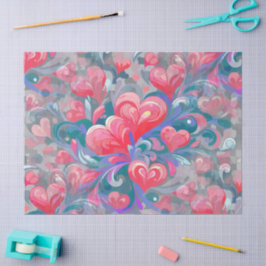 Padrão de corações em movimento, vermelho e azul. 薄葉紙