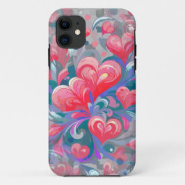 Padrão de corações em movimento, vermelho e azul. iPhone 11 ケース