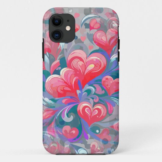Padrão de corações em movimento, vermelho e azul. Case-Mate iPhoneケース (裏面)