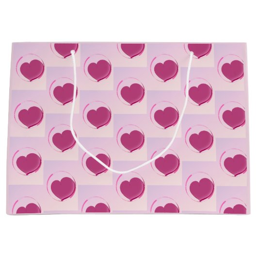 Padrão fofo de corações. ラージペーパーバッグ (正面)