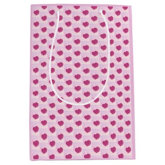 Padrão fofo de pequenos corações. ミディアムペーパーバッグ (正面)