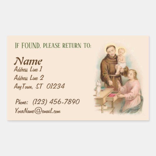 Paduaの聖アントニー、物事の失ったファインダー(TF 01) 長方形シール (正面)